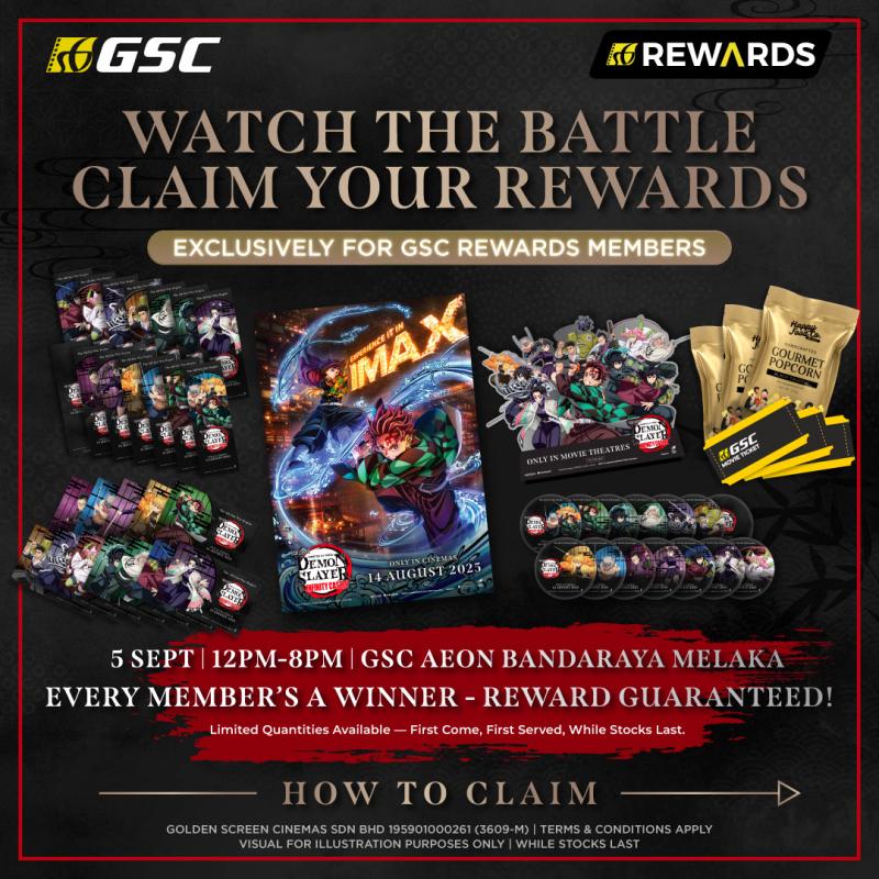 Purchase a Demon Slayer: Infinity Castle ticket from 1 Sept onwards and redeem exclusive prizes on 5 Sept, 12pm–8pm at GSC AEON Bandaraya Melaka