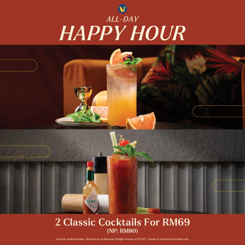 Limited-time Velvet Restaurant & Bar All-day Cocktail Happy Hour Promotion