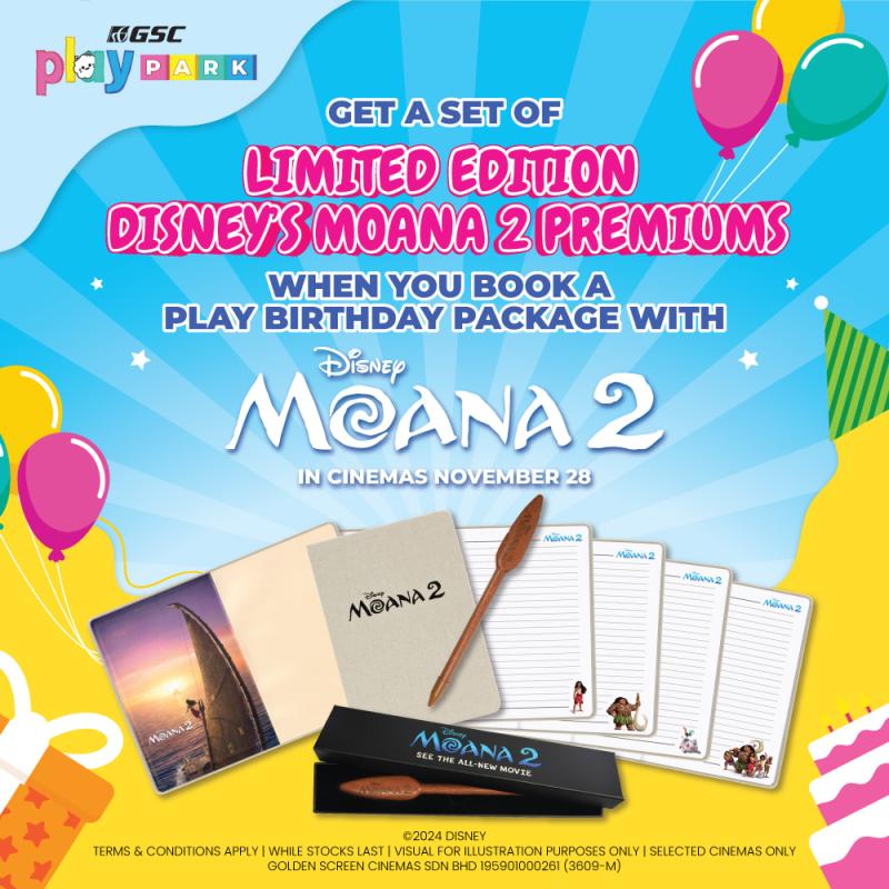 Receive a set of exclusive Moana 2 merchandise when you book a Play Birthday Package with us!