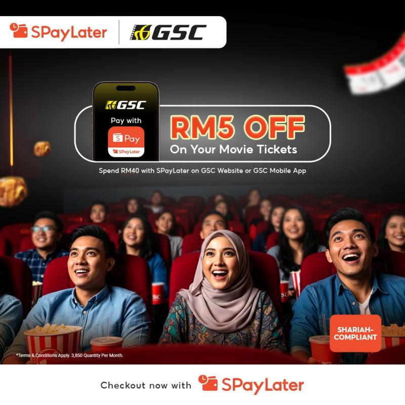 Spaylater: RM 5 Off movie ticket with a minimum of RM 40 spending with GSC